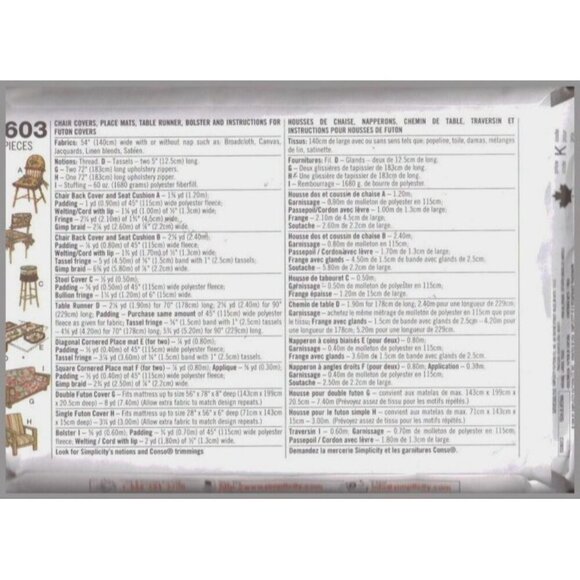 Simplicity 8603 Home Sewing Pattern Chair Covers & Table Accessories One Size - Picture 2 of 2